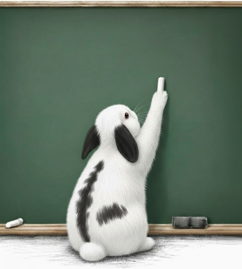 Rabbit at chalkboard